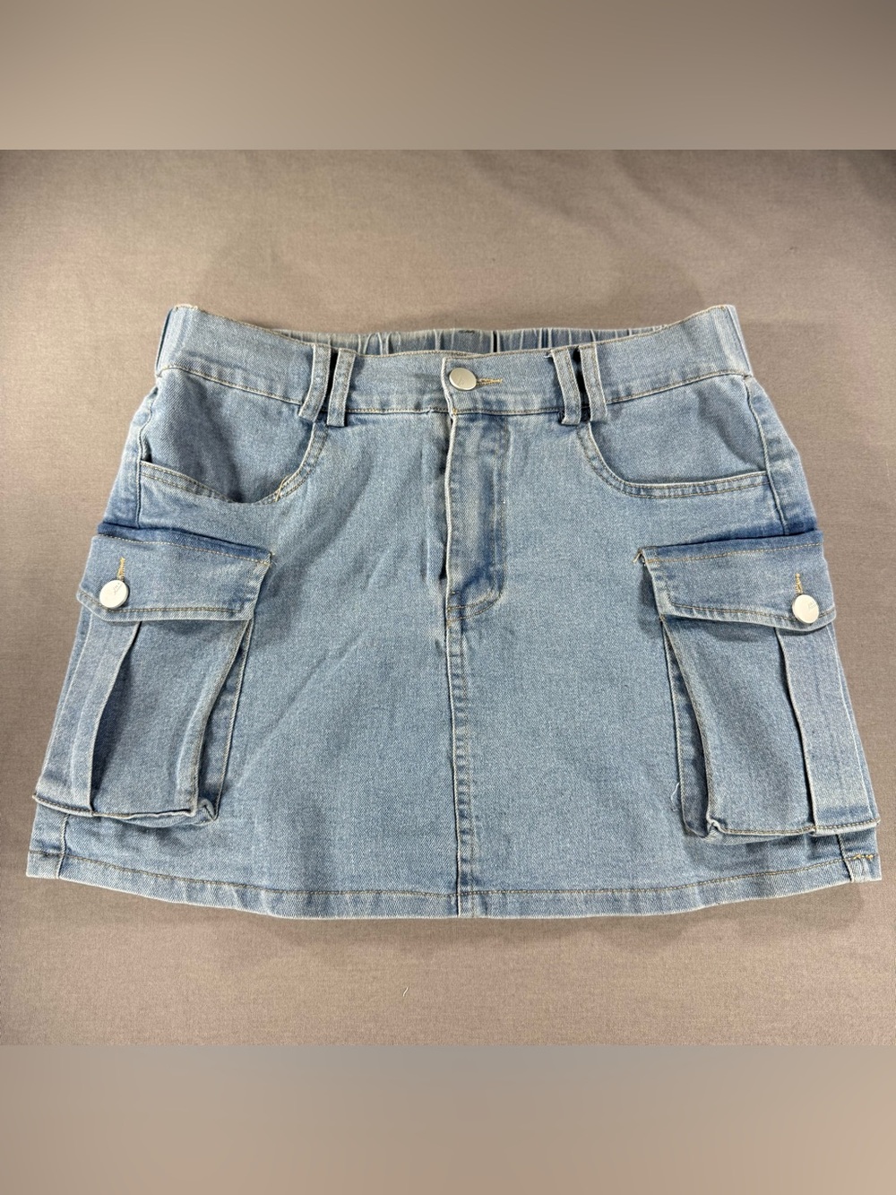 Light Wash Denim Cargo Mini Skirt Y2k Streetwear Style Size M